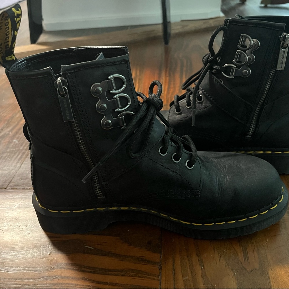 Black Leather Doc Marten Combat Boots with Harness Rings - Picture 5 of 9